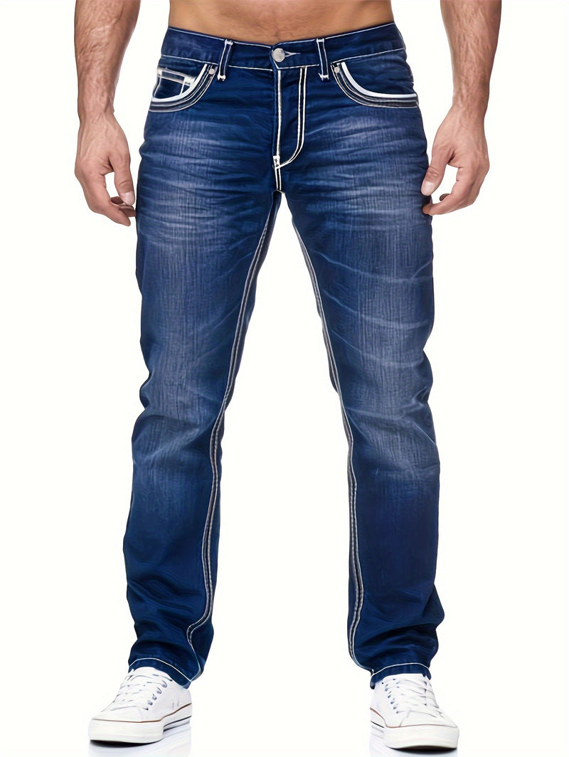 Men's Thick-thread Washed Denim Jeans.