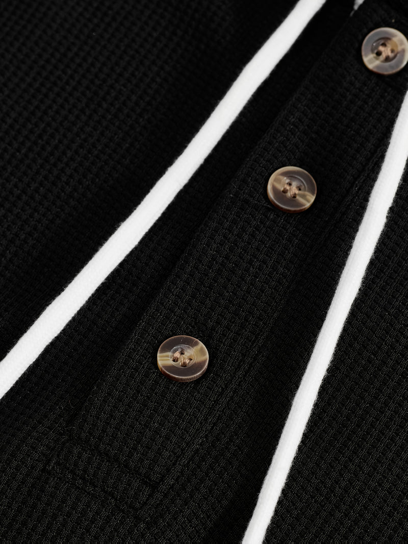 Men's Waffle 2pcs Hooded Sweatshirt Set Top Color Block.