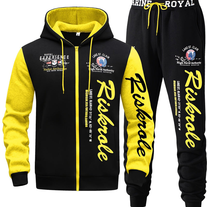 Men's Hooded Letter Print Tracksuit, 2pcs Casual Sports Set.