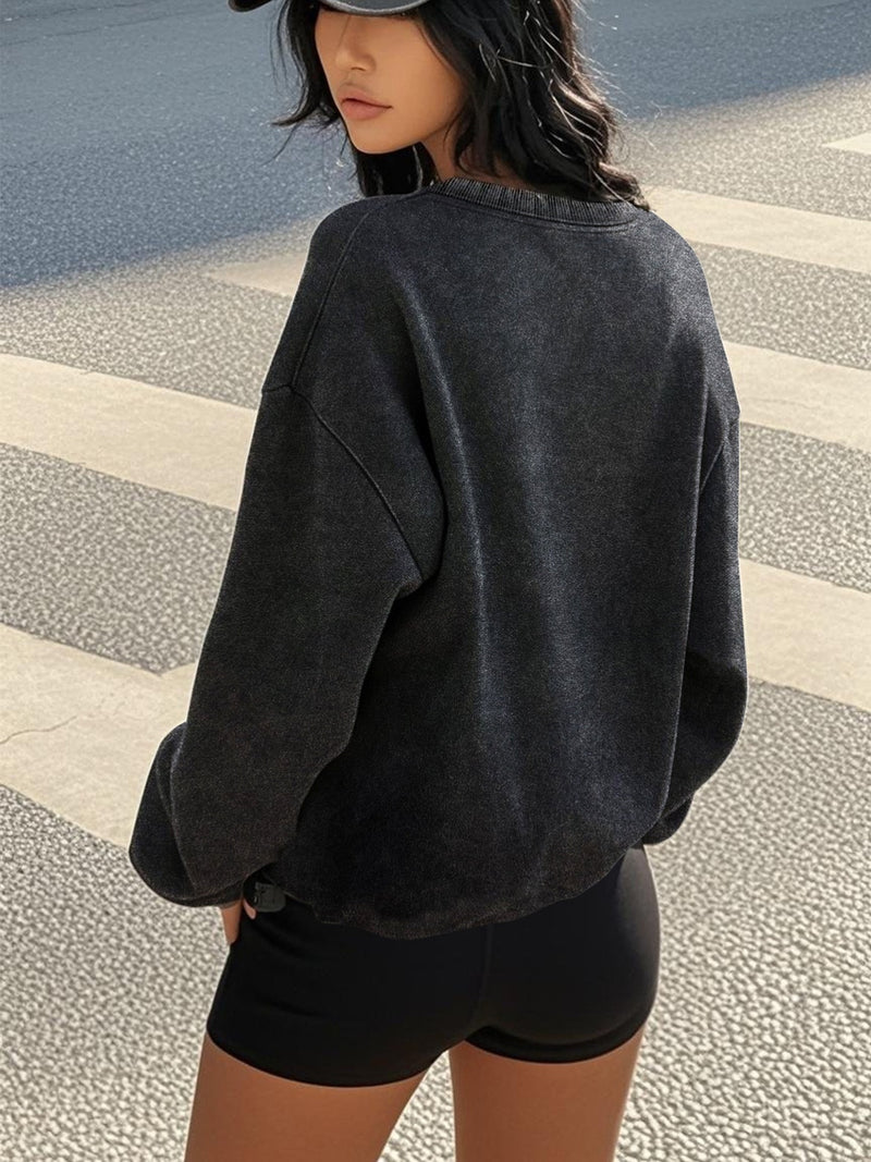 Women's Casual Retro Washed Round Neck Hoodie.