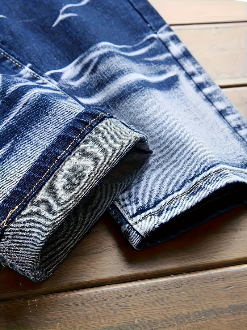 Men's Streetwear Brand Motorcycle Jeans with a Unique Wrinkled Design.
