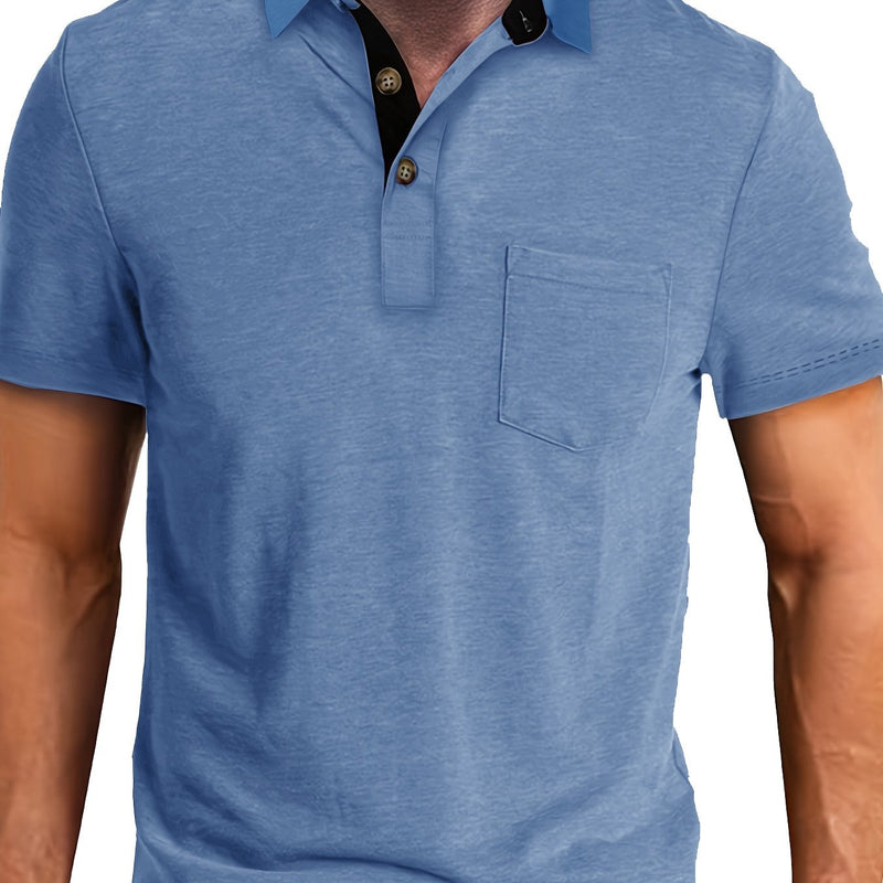 Men's Plaid Collar Pocket T-shirt.