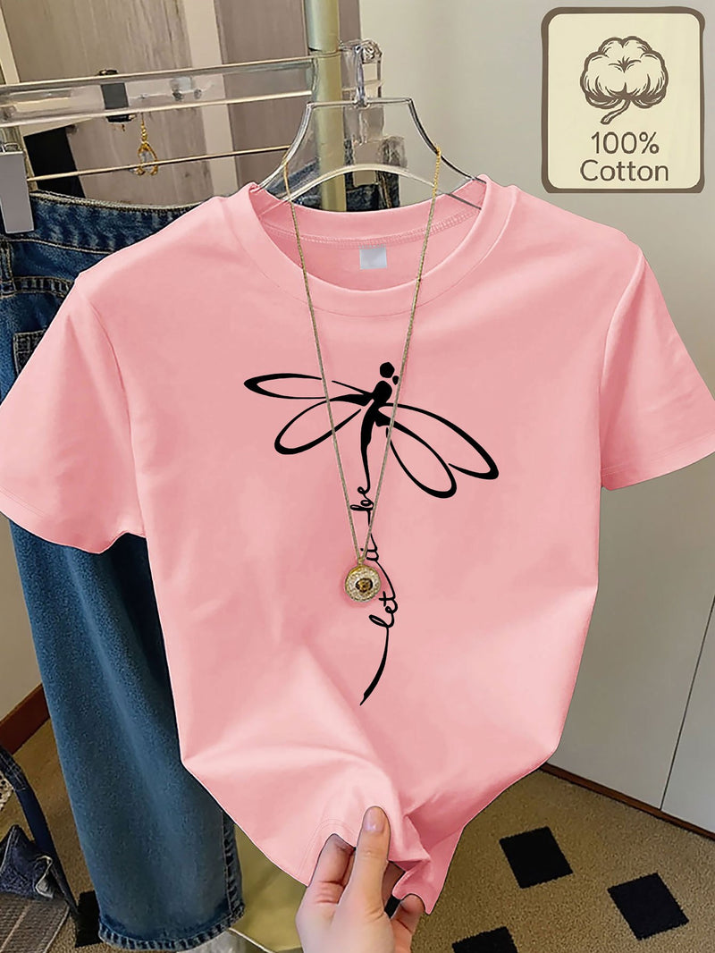 Women's Casual Home Printed Round Neck Pure Short Sleeve.