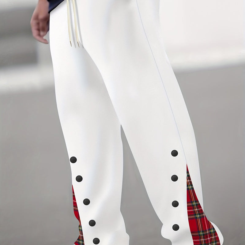 Men's Cuffed Button-tab Trousers, Stylish Sport Casual Pants.