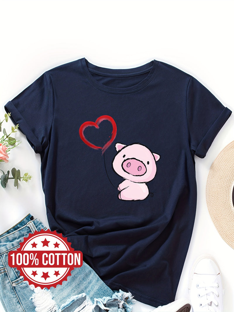 Women's Cute & Heart Balloon Print T-Shirt.