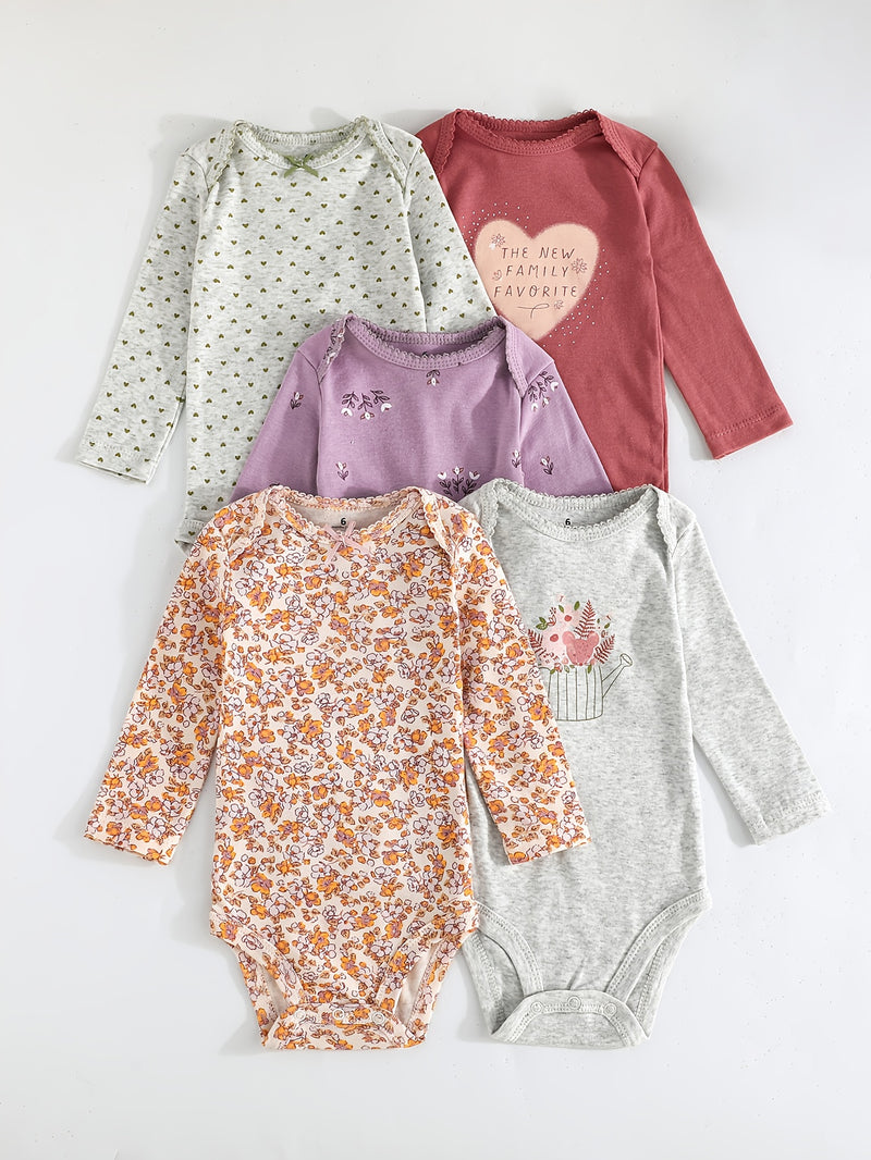 Children's Cartoon Animal Versatile Long-Sleeve Romper 5pcs Set.