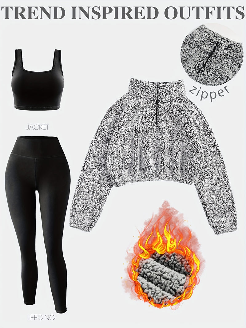 Lined Sweatshirt Warm Bubble Fabric Plush Cropped Jacket for Women.