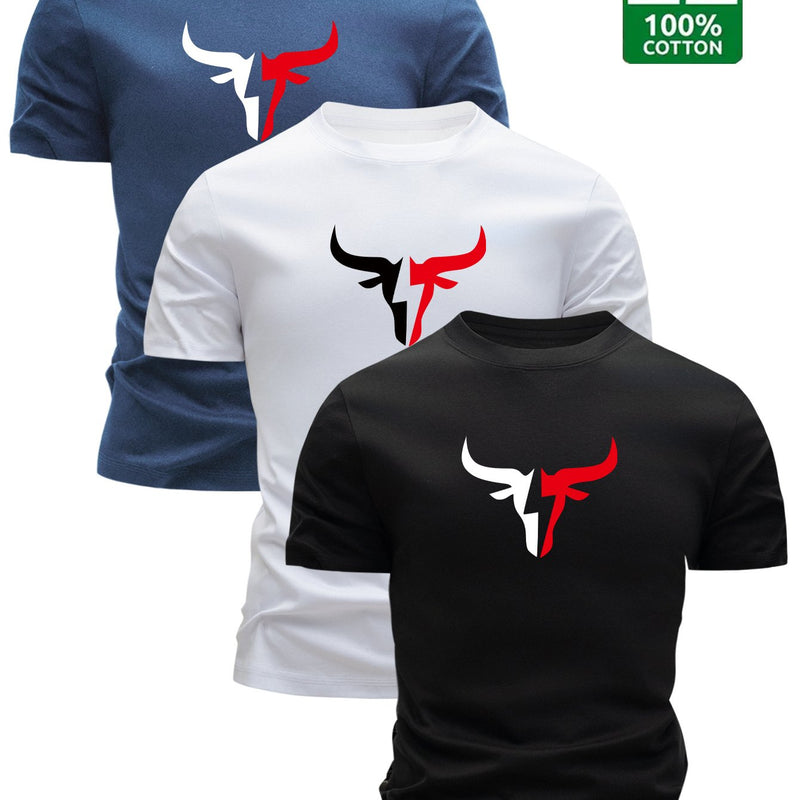 3pcs Men’s T-shirt Cotton New Fashionable Summer Essential Top.
