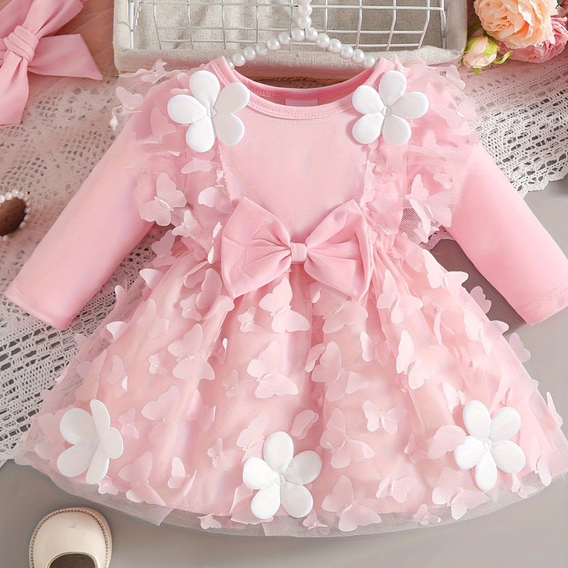 Newborn Baby Girl White Christening Gown Long-Sleeved Dress.