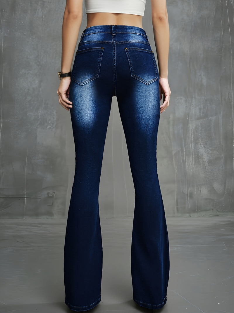 Women's Fashion Carnival Denim Rhinestone Low-Rise Flare Jeans.