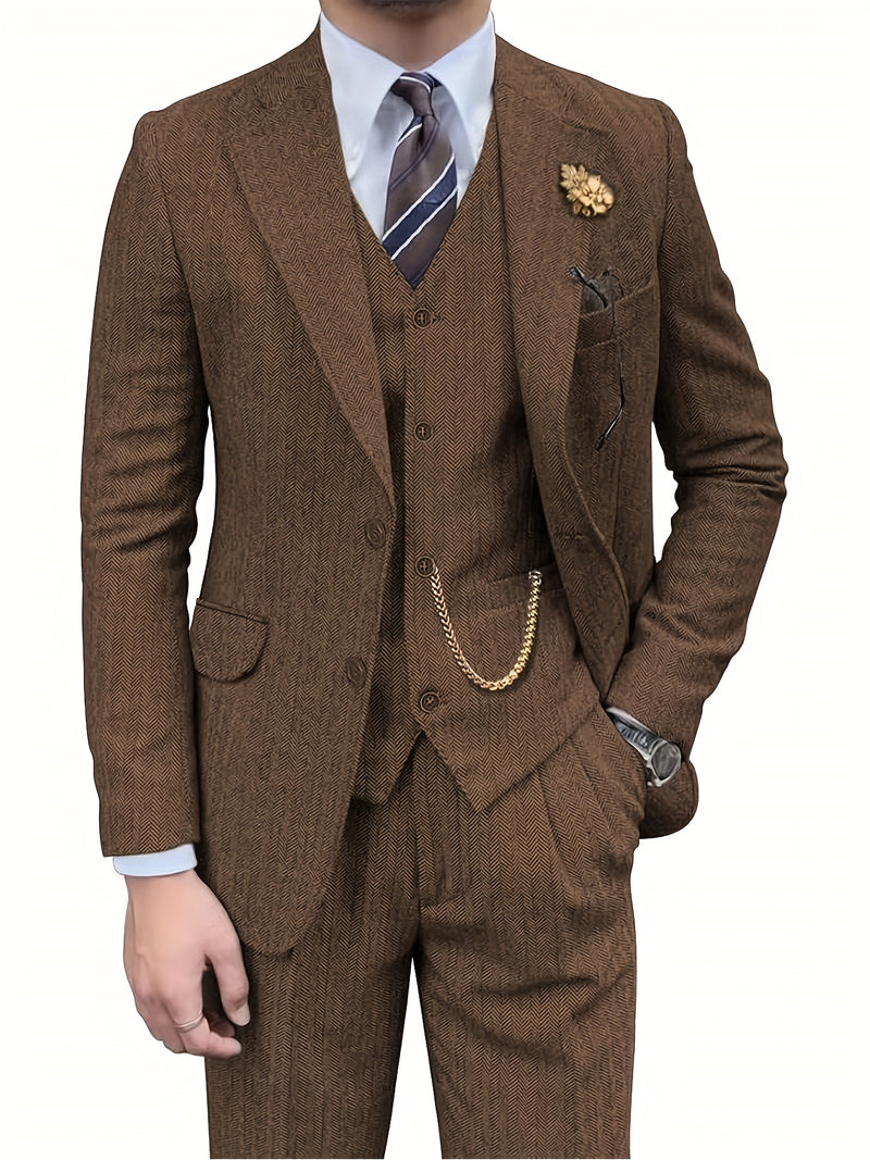 Men's Three-piece Suit Set, Including a Vest, Trousers.