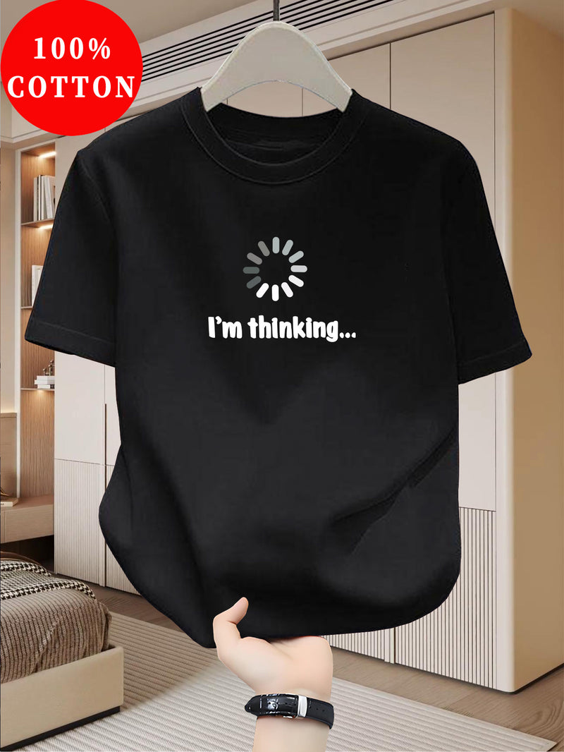 Men's Cotton Slim Fit T-Shirt with "I'm Thinking" Graphic Print.