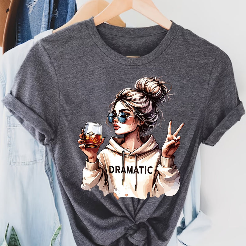 Women's Fashion Print Round-Neck Short-Sleeve T-Shirt.