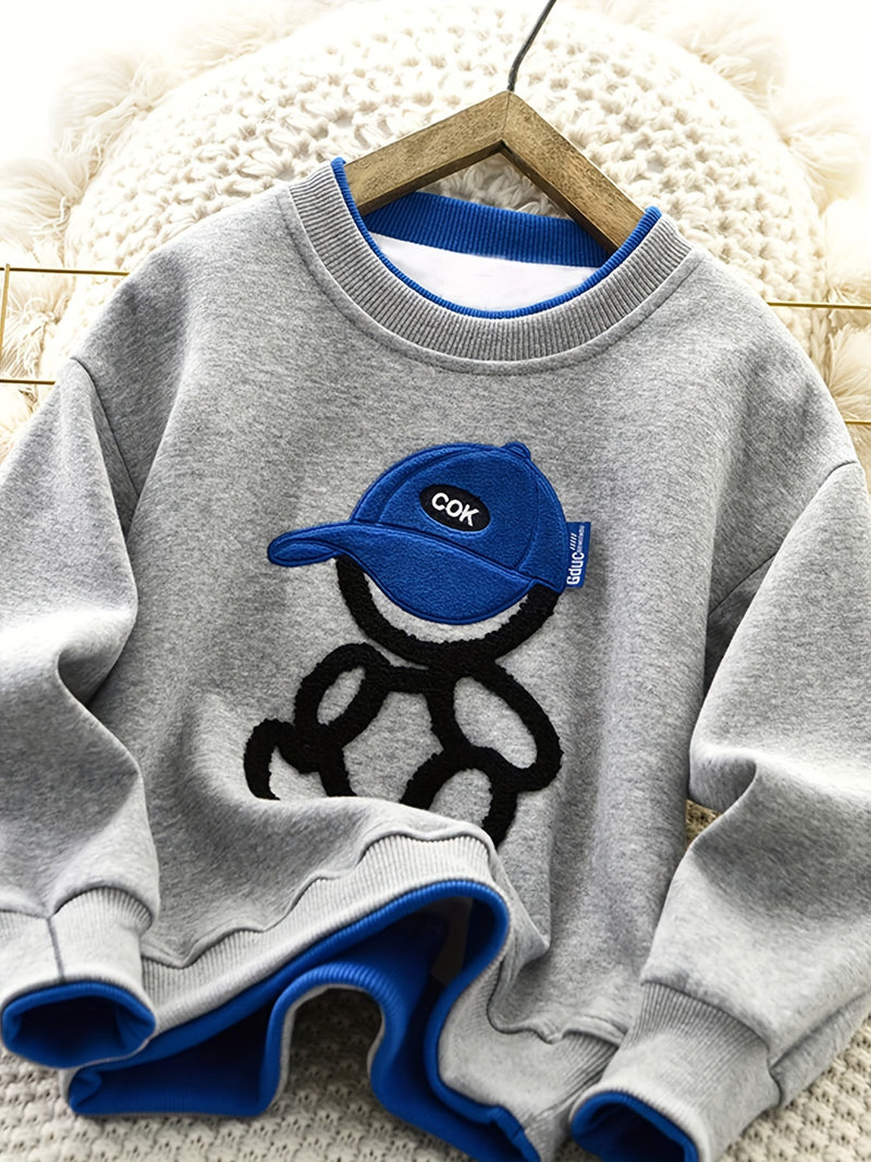 A Trendy Round-Neck Sweatshirt for Boys with a Faux Two-Piece Design.