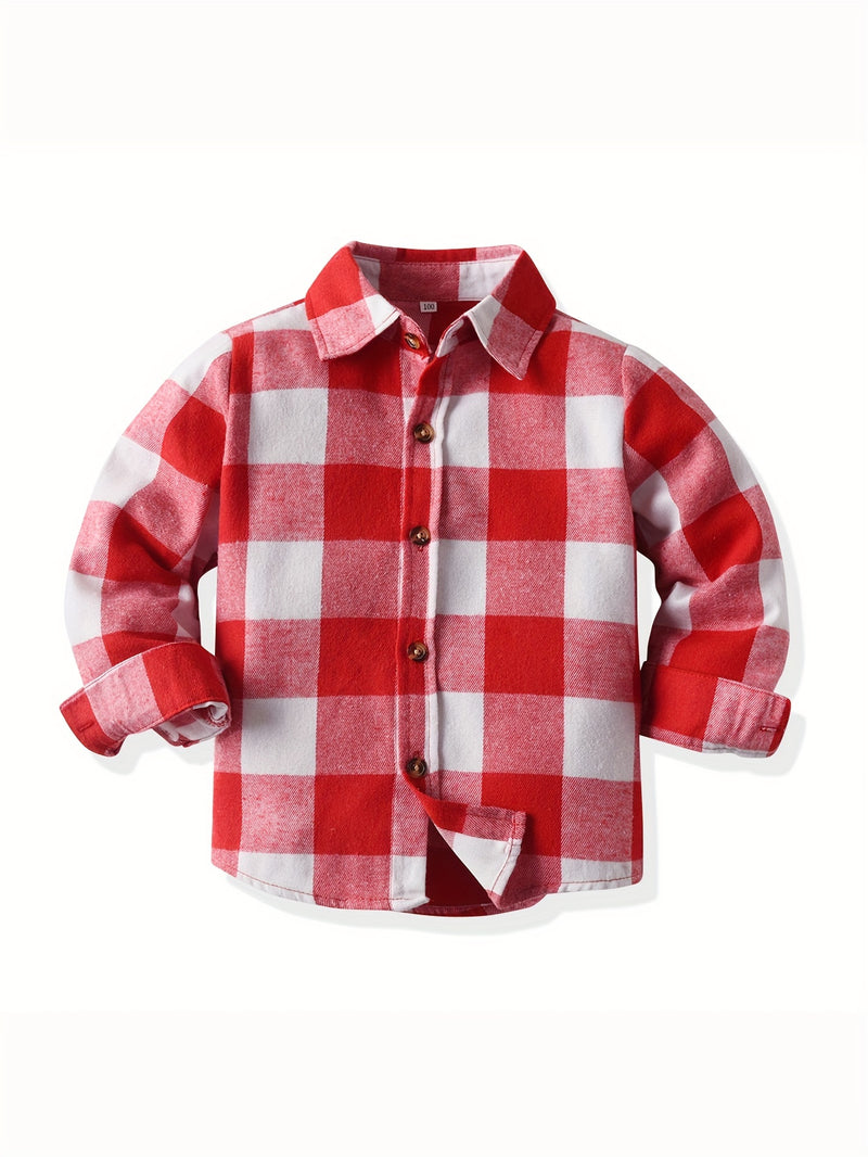 Boys Autumn Plaid Long Sleeve Shirt Casual Top.