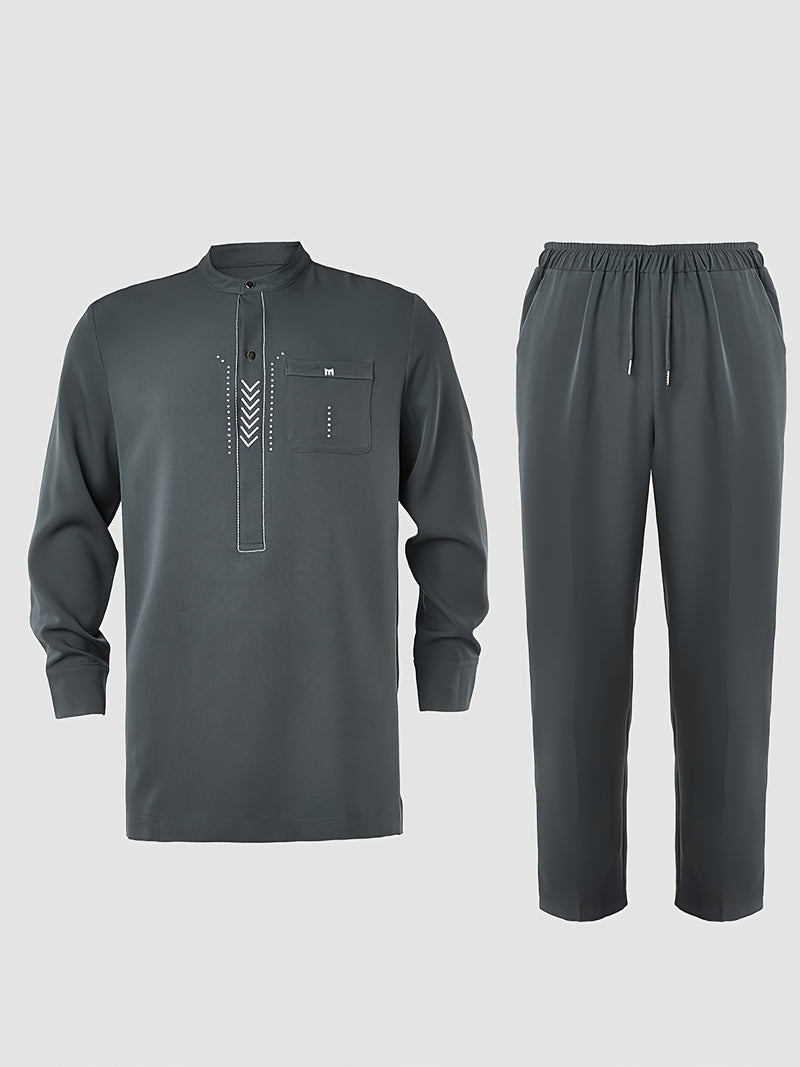 Men'S Elegant Dashiki 2pcs Set, Long Sleeves, Embroidery.