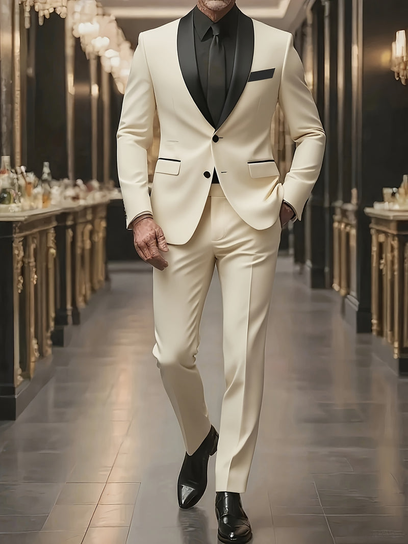 Men's 3pcs Suit with Notch Lapel, Business Formal Set, Includes Jacket.