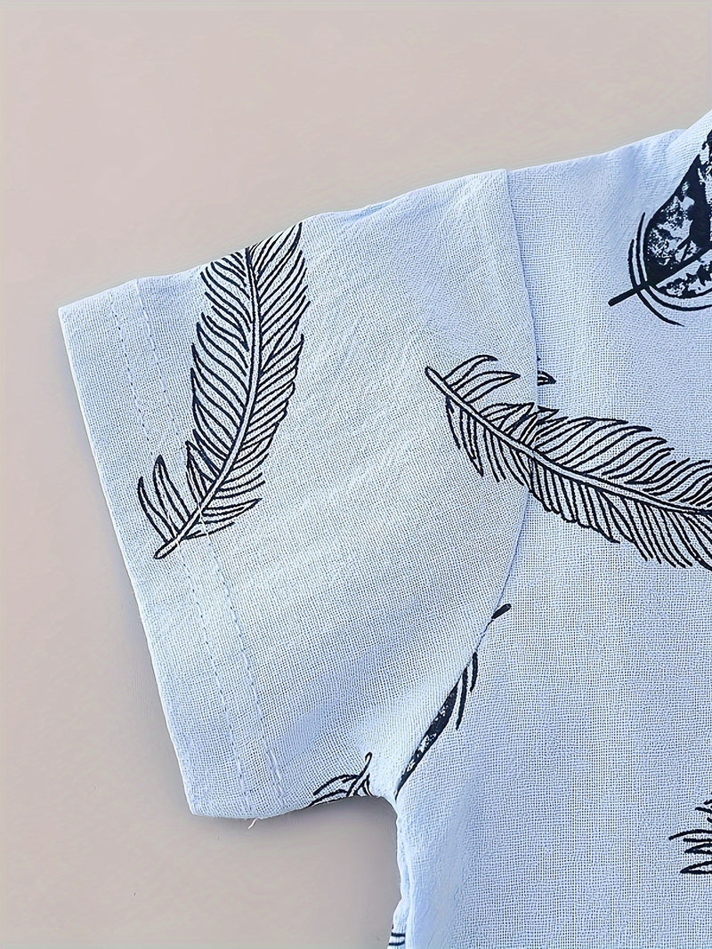 Youngsters Summer Feather Print Short Sleeve Shirt & Shorts Set.