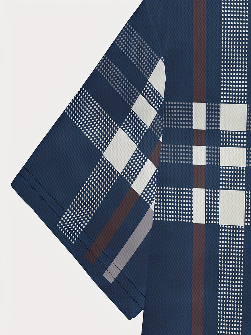 Men’s Navy Blue Plaid Fashion T-shirt.