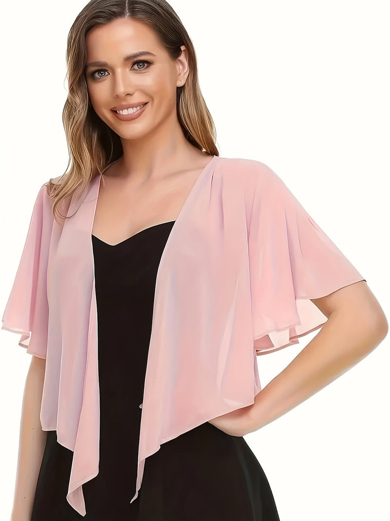 Women's Solid Color Short Sleeve Shirt Cardigan.