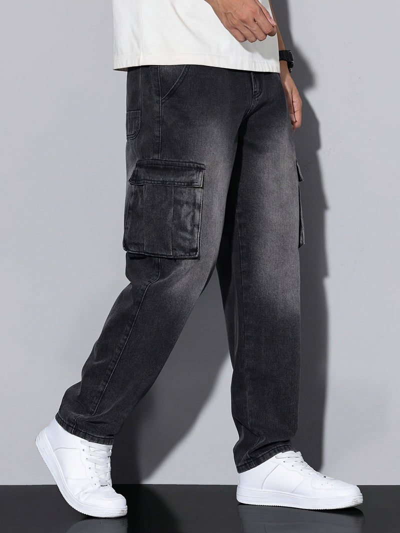Classic Black And Gray Men's Stretchy Jeans.