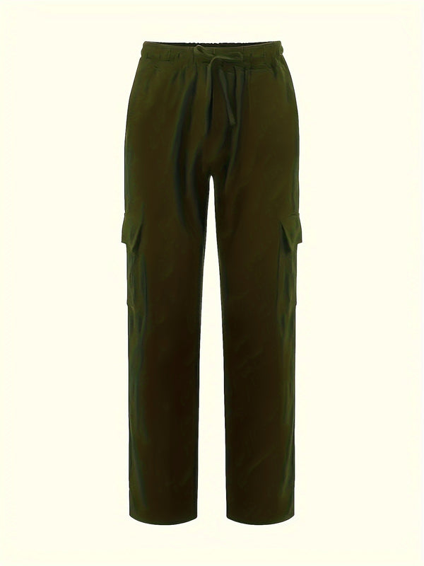 Linen Drawstring Elastic Waist Multi-Pocket Casual Long Pants.