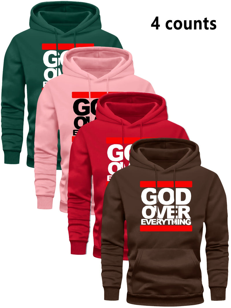 4 Counts Hooded Sweatshirt Fleece Men's Casual Versatile Fashion.