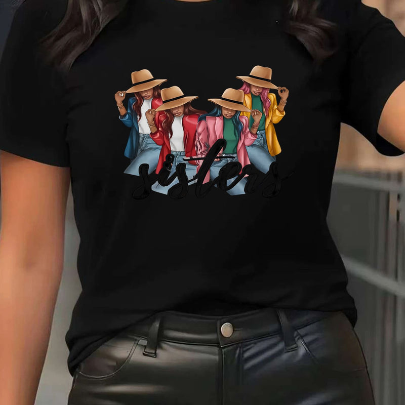 Ladies Sister Printed Short-Sleeve Round-Neck T-Shirt.