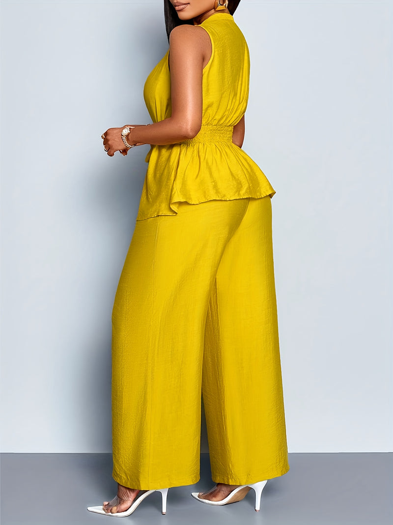 Women's Elegant Sleeveless Top + Wide-leg Pants Two-piece Set.