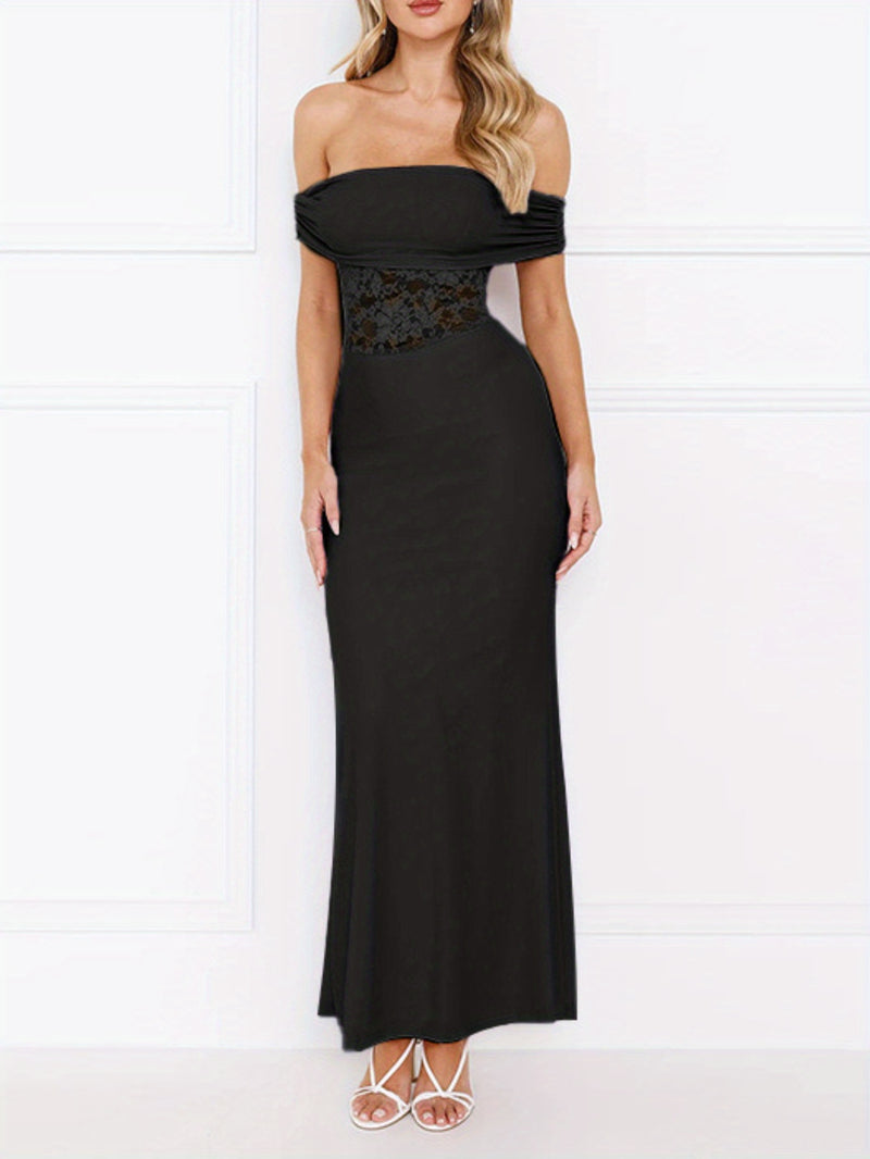 Convertible Strapless Renaissance Lace Panel Dress.