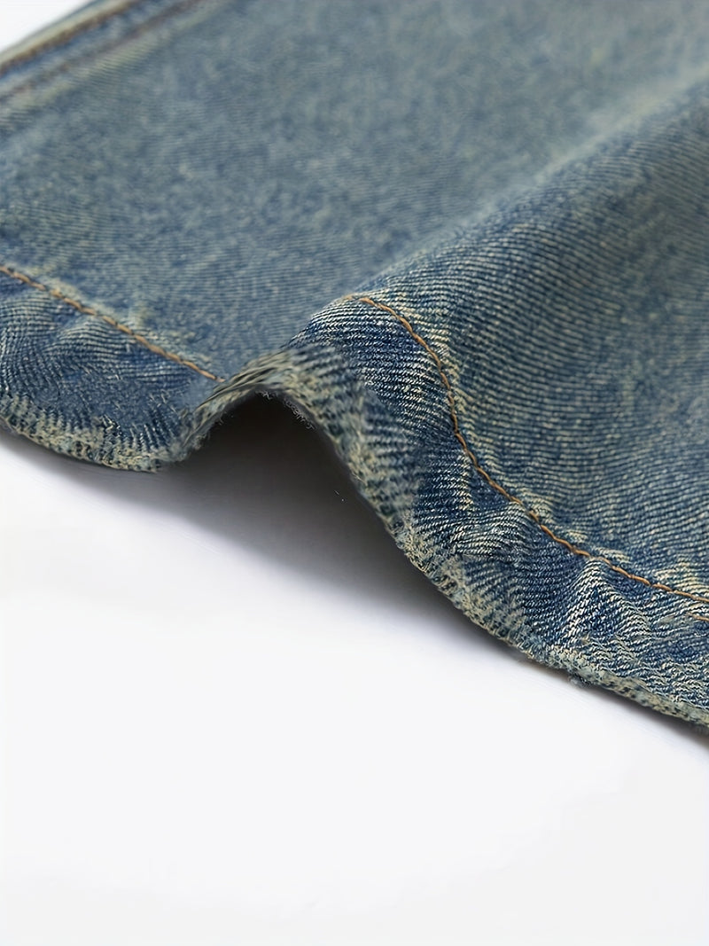 Men's Black Wide-Leg Loose-Fitting Jeans That Drag on The Ground.