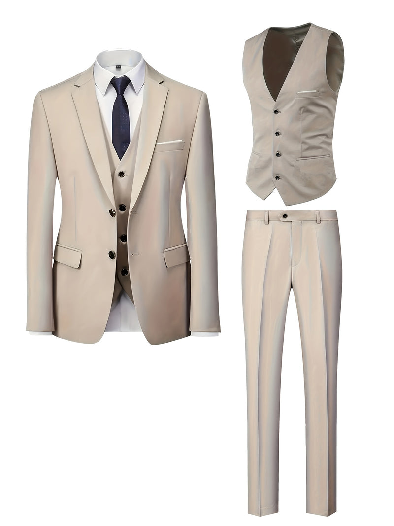 Men's High-End 3pcs Suit Set, Plus Size Men's Suit Set with Pants and Vest.