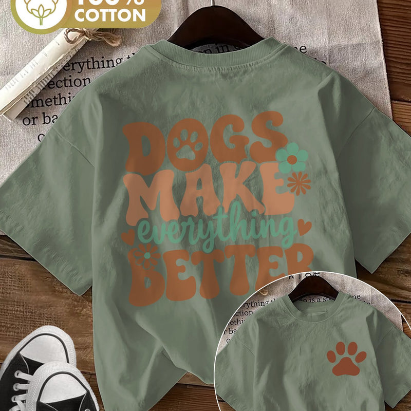 Women's Top Retro Style Paw Print Flower Dogs Make Loose Daily.