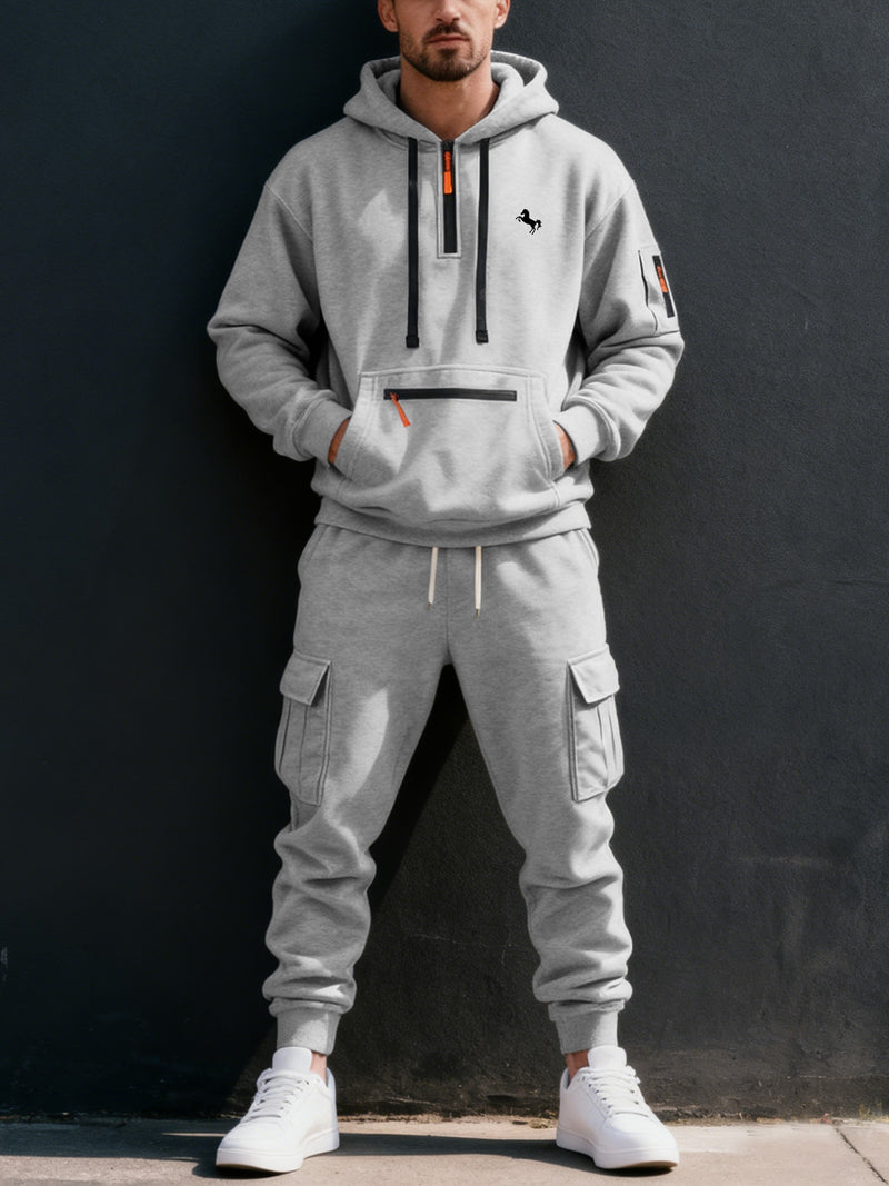 Men's Halloween Paris Letter Print Hoodie & Drawstring Cargo Jogger.