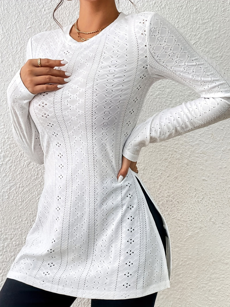 Essential Hollow-Out Elegant Long-Sleeve T-Shirt for Women.