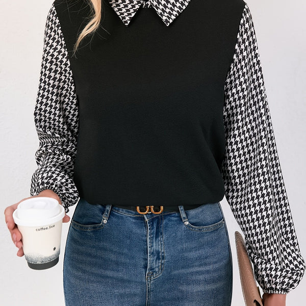 Women's Elegant Houndstooth Shawl Shirt.