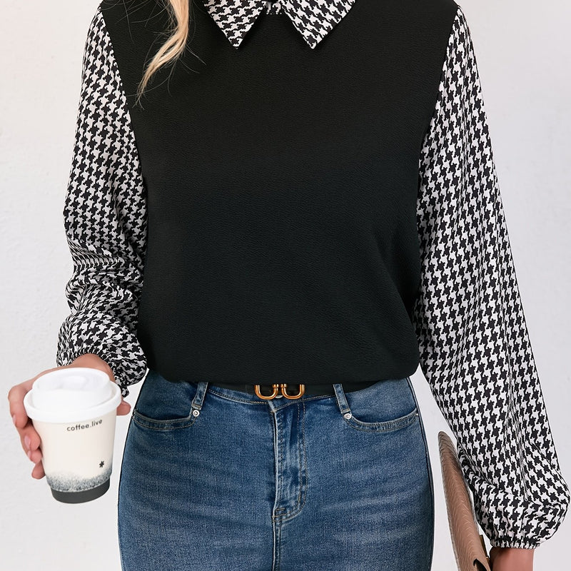 Women's Elegant Houndstooth Shawl Shirt.