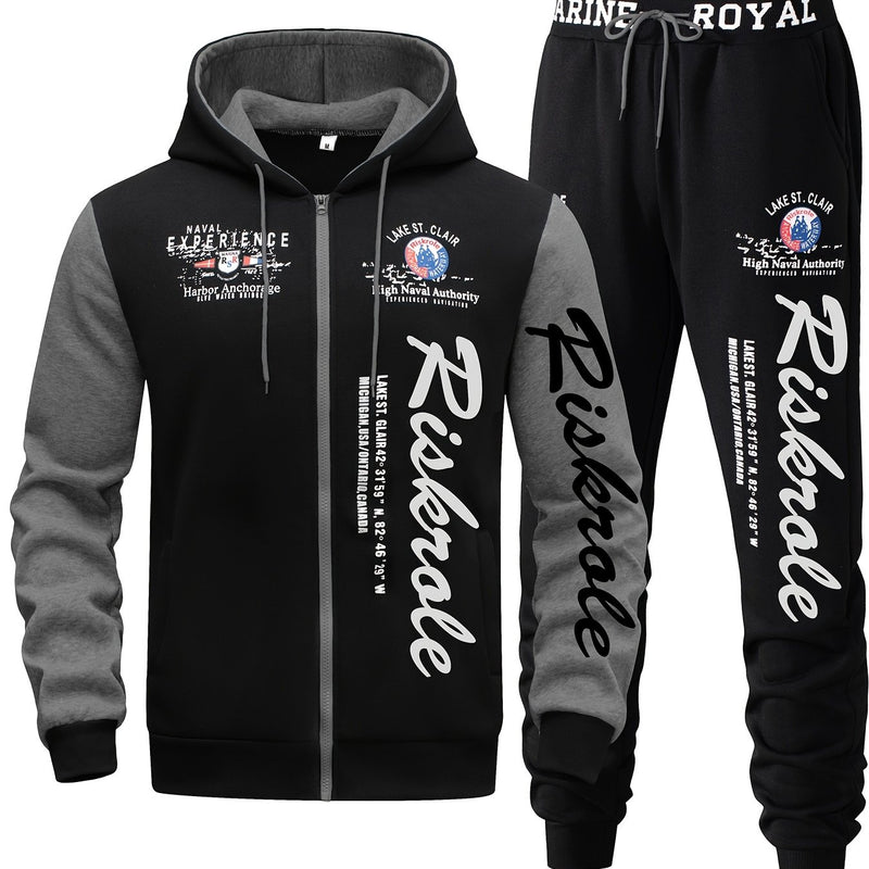 Men's Hooded Letter Print Hoodie Sports Running 2pcs Hoodie Casual Suit.