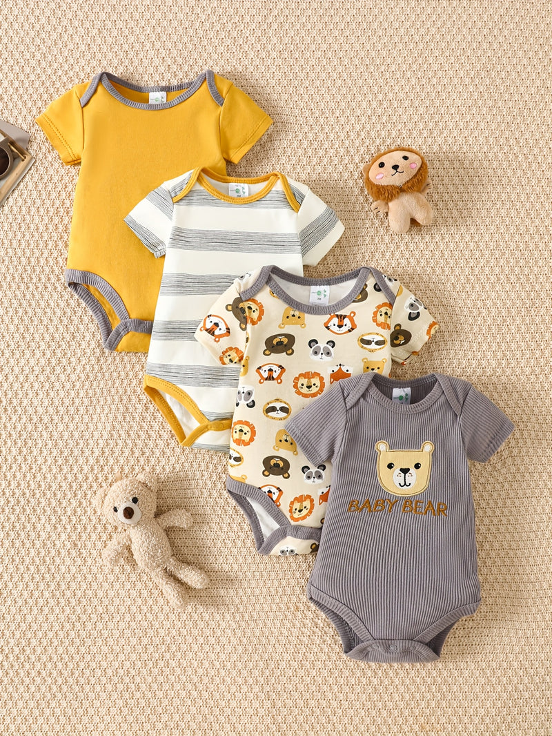 4pcs set of new spring/summer baby boy romper bodysuits.