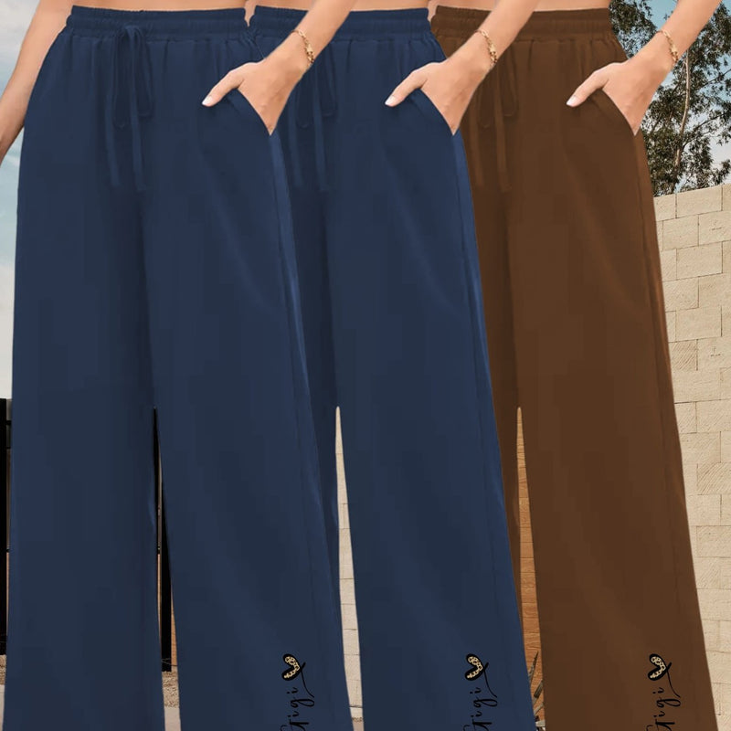 3pcs Women's High-Waisted Wide-Leg Trousers.