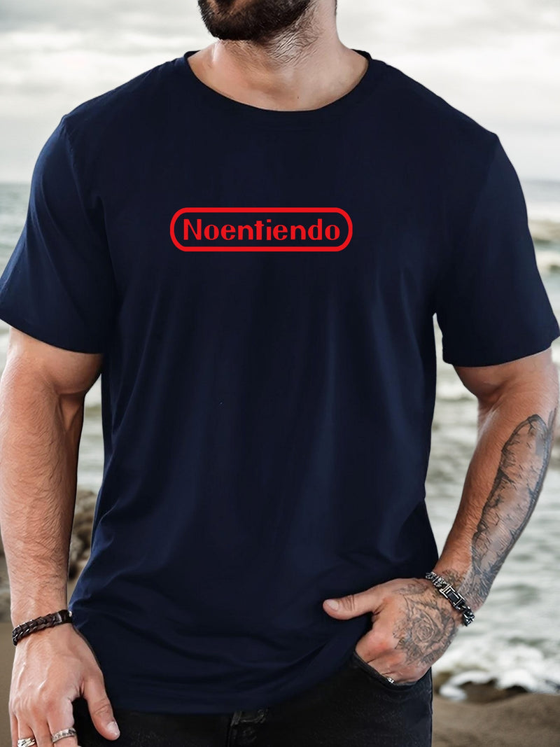 Men's Spanish "No Entiendo" Print Solid Color Casual T-Shirt.