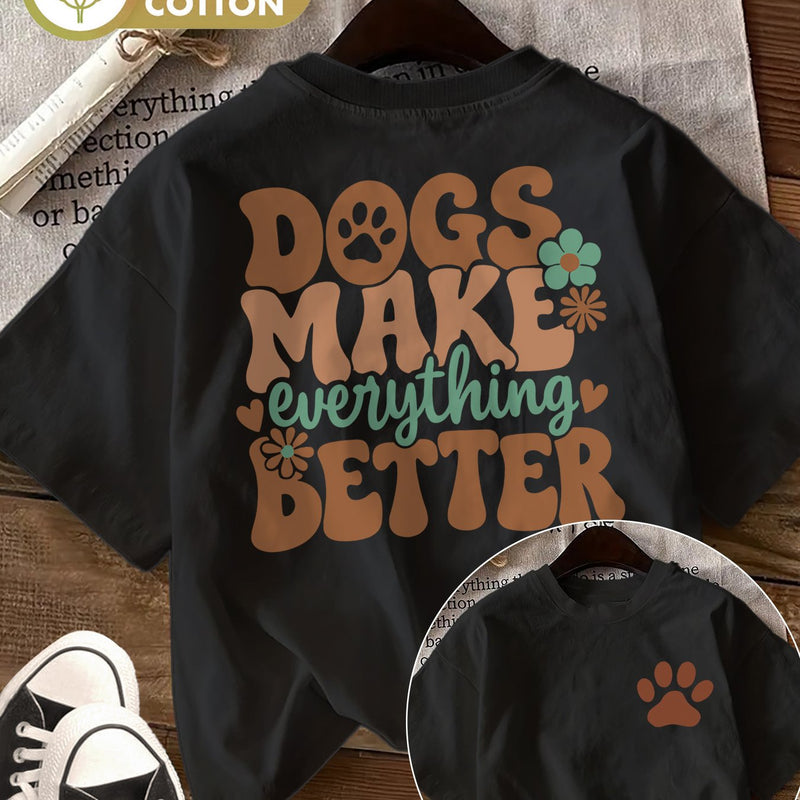 Women's Top Retro Style Paw Print Flower Dogs Make Loose Daily.