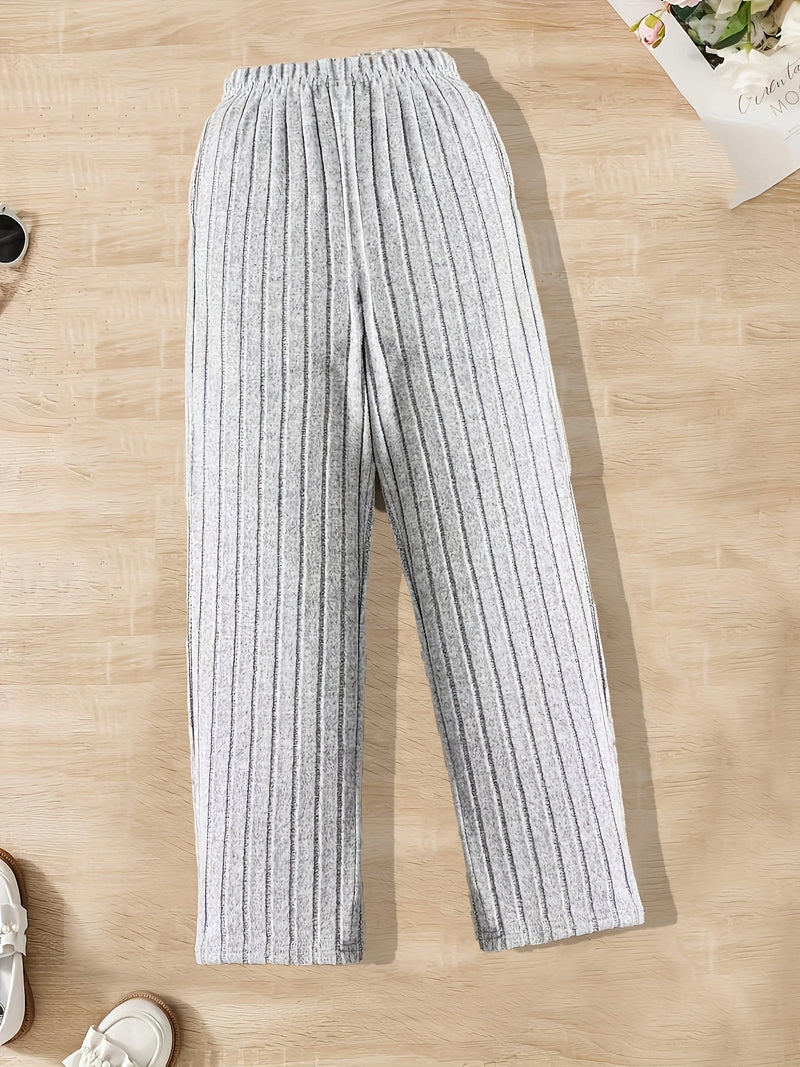 3pcs Set of Solid Color Comfortable Ribbed Straight-Leg CasualnPants for Women.