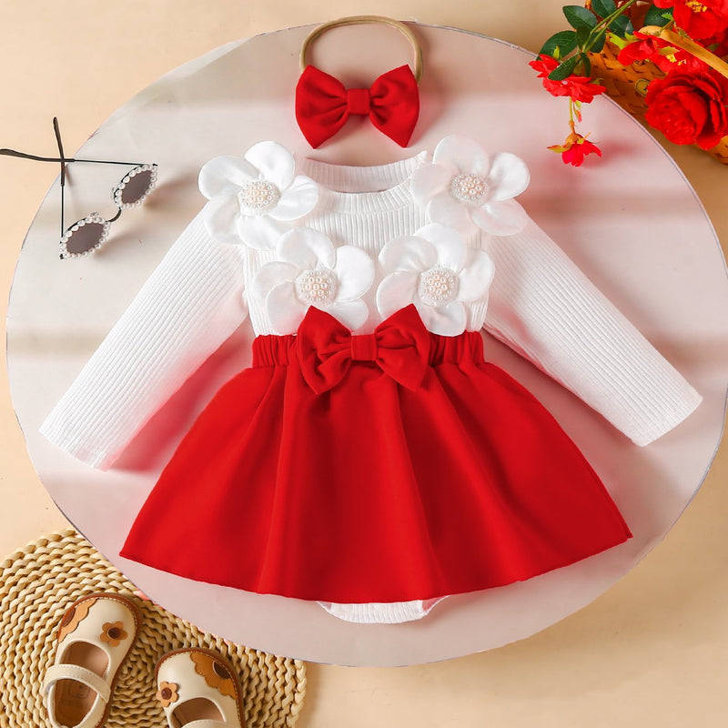 Delivery Bow Hair Tie Girls' Dress Romper Spring/Autumn Style.