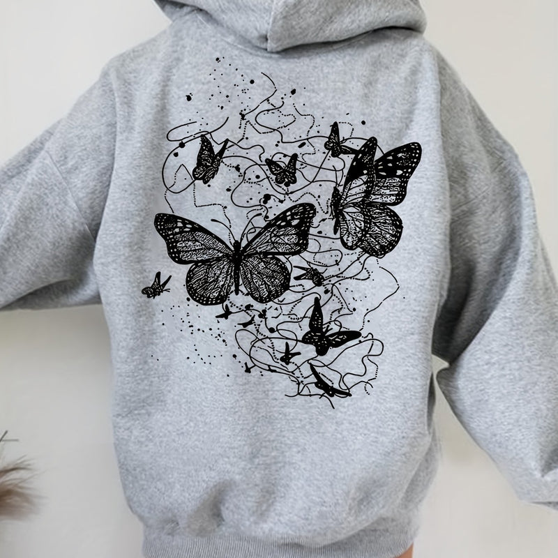 Women's Stylish Casual Creative Butterfly Print Hoodie.