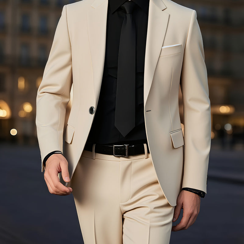 Men's 2pcs Suit Set, Blazer + Trousers, Business Casual.