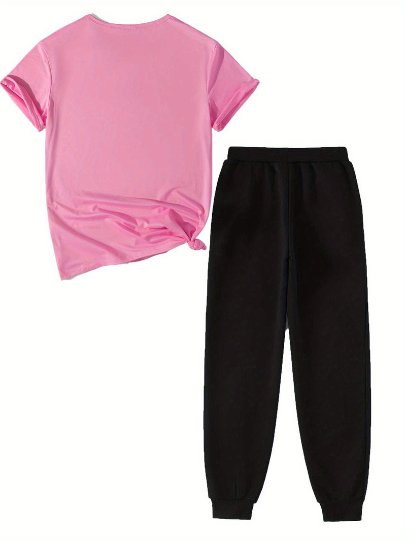 Women’s Two-Piece Set, Short-Sleeved T-Shirt Top And Casual Pants Bottom.