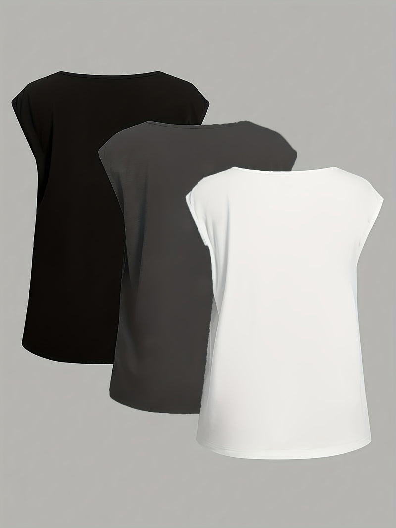 3pcs Set of Casual Floral, Heart, And Leopard Print Round Neck Fitted T-Shirts for Women.