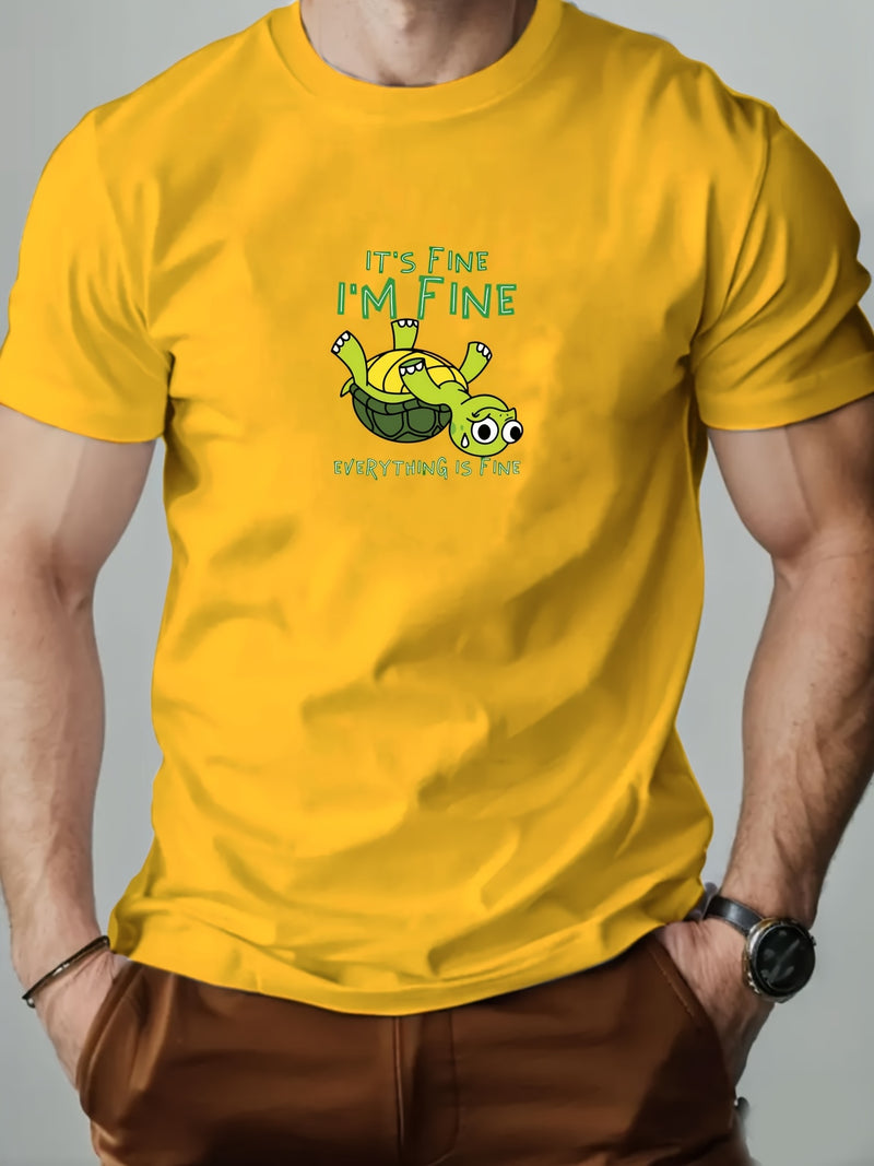Men's "IT's FINE I'M FINE" Graphic Summer Casual Crew Neck.