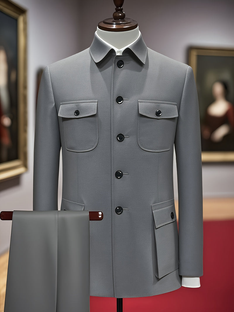 Men's Mandarin Suit Set with Western Pants Two-Piece Outfit